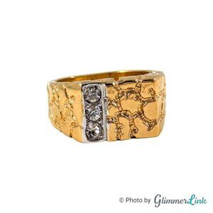 Vintage 18K HGE Nugget Clear Crystals Men's Ring Size 10.5